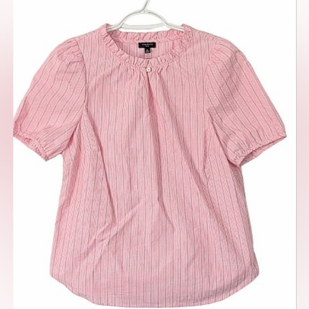 Talbots Pink Stripe Short Sleeve Blouse Medium Petite